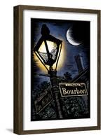 Bourbon Street - New Orleans, Louisiana - Scratchboard-Lantern Press-Framed Art Print