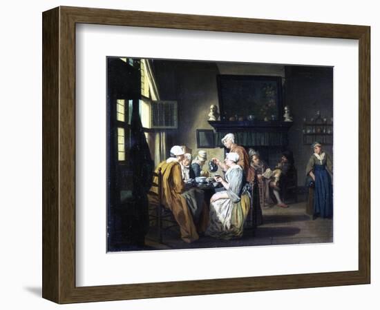 Bourgeois Interior with Ladies Drinking Tea, a Man Reading by the Fireplace-Jan Josef the Elder Horemans-Framed Giclee Print