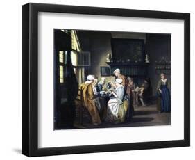 Bourgeois Interior with Ladies Drinking Tea, a Man Reading by the Fireplace-Jan Josef the Elder Horemans-Framed Giclee Print