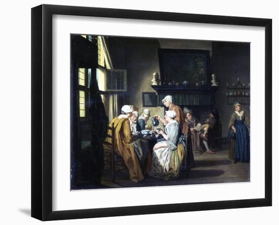 Bourgeois Interior with Ladies Drinking Tea, a Man Reading by the Fireplace-Jan Josef the Elder Horemans-Framed Giclee Print