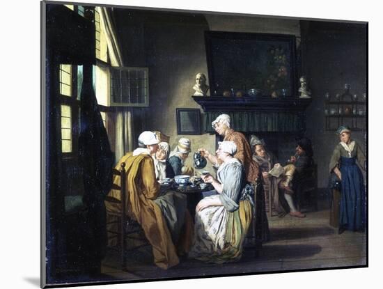 Bourgeois Interior with Ladies Drinking Tea, a Man Reading by the Fireplace-Jan Josef the Elder Horemans-Mounted Giclee Print
