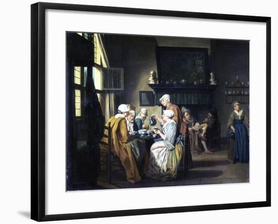 Bourgeois Interior with Ladies Drinking Tea, a Man Reading by the Fireplace-Jan Josef the Elder Horemans-Framed Giclee Print