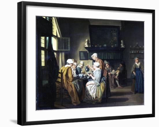 Bourgeois Interior with Ladies Drinking Tea, a Man Reading by the Fireplace-Jan Josef the Elder Horemans-Framed Giclee Print