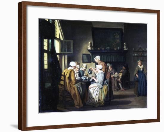 Bourgeois Interior with Ladies Drinking Tea, a Man Reading by the Fireplace-Jan Josef the Elder Horemans-Framed Giclee Print