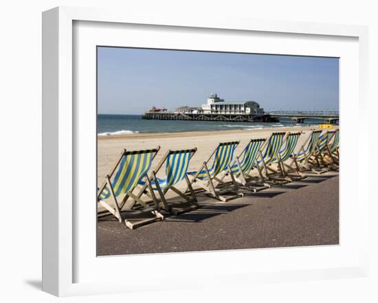 Bournemouth East Beach, Deck Chairs and Pier, Dorset, England, United Kingdom, Europe-Rainford Roy-Framed Photographic Print