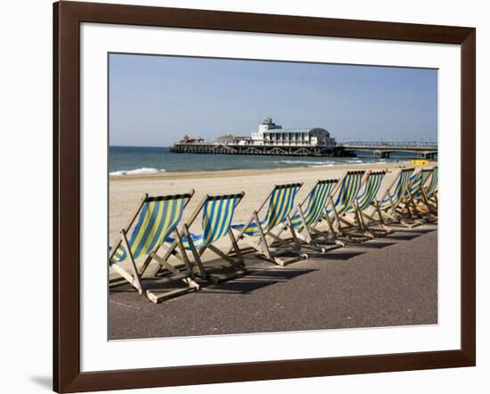 Bournemouth East Beach, Deck Chairs and Pier, Dorset, England, United Kingdom, Europe-Rainford Roy-Framed Photographic Print