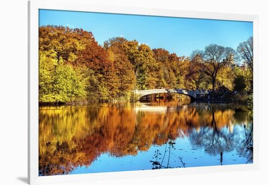 Bow Bridge Fall Scenic, Central Park, New York City-George Oze-Framed Photographic Print