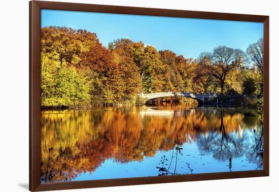 Bow Bridge Fall Scenic, Central Park, New York City-George Oze-Framed Photographic Print