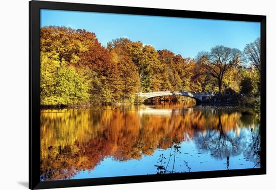 Bow Bridge Fall Scenic, Central Park, New York City-George Oze-Framed Photographic Print
