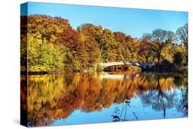 Bow Bridge Fall Scenic, Central Park, New York City-George Oze-Stretched Canvas