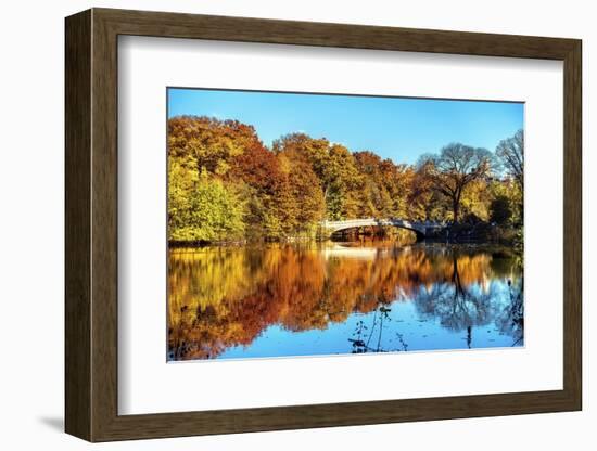 Bow Bridge Fall Scenic, Central Park, New York City-George Oze-Framed Photographic Print