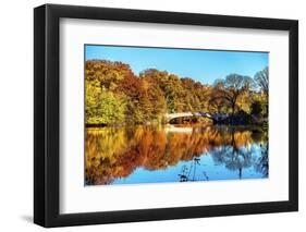 Bow Bridge Fall Scenic, Central Park, New York City-George Oze-Framed Photographic Print