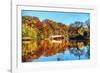 Bow Bridge Fall Scenic, Central Park, New York City-George Oze-Framed Photographic Print