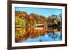 Bow Bridge Fall Scenic, Central Park, New York City-George Oze-Framed Photographic Print