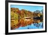 Bow Bridge Fall Scenic, Central Park, New York City-George Oze-Framed Photographic Print