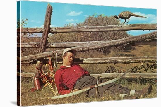 Bow Hunter Sleeping by Pheasant-null-Stretched Canvas