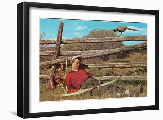 Bow Hunter Sleeping by Pheasant-null-Framed Art Print