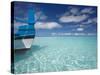 Bow of Boat in Shallow Water, Maldives, Indian Ocean-Papadopoulos Sakis-Stretched Canvas