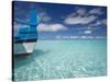 Bow of Boat in Shallow Water, Maldives, Indian Ocean-Papadopoulos Sakis-Stretched Canvas