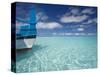 Bow of Boat in Shallow Water, Maldives, Indian Ocean-Papadopoulos Sakis-Stretched Canvas