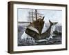 Bow of the Ship "Essex" Striking a Whale-null-Framed Giclee Print