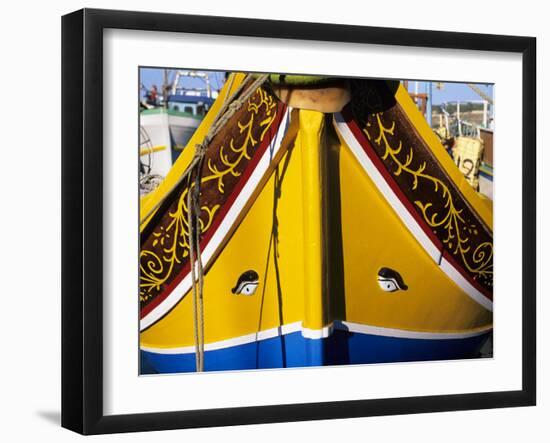 Bow of Traditional Maltese Luzzu Fishing Boat with the Eye of Osiris, Malta, Mediterranean, Europe-Stuart Black-Framed Photographic Print