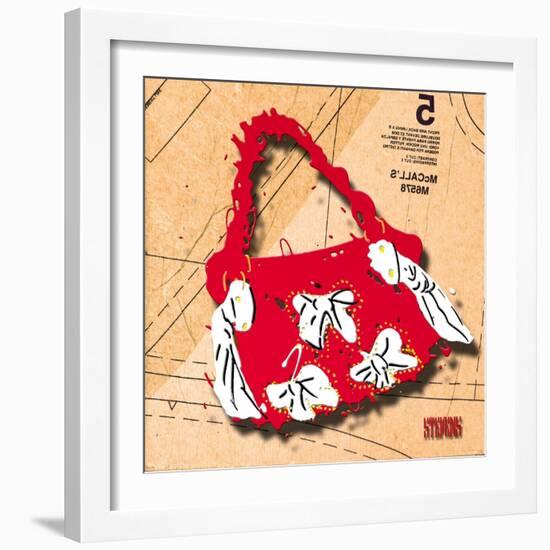 Bow Purse White on Red-Roderick E. Stevens-Framed Giclee Print