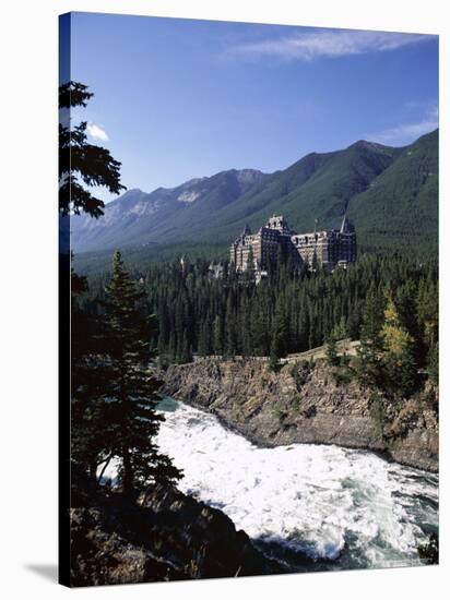 Bow River and Banff Springs Hotel, Banff National Park, Rocky Mountains, Alberta, Canada-Hans Peter Merten-Stretched Canvas