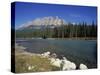 Bow River with Trees and Castle Mountain Beyond in the Banff National Park, Alberta, Canada-Hans Peter Merten-Stretched Canvas