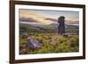 Bowerman's Nose rock formation at sunset, near Manaton, Dartmoor National Park, Devon, England-Stuart Black-Framed Photographic Print