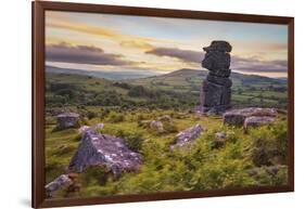 Bowerman's Nose rock formation at sunset, near Manaton, Dartmoor National Park, Devon, England-Stuart Black-Framed Photographic Print