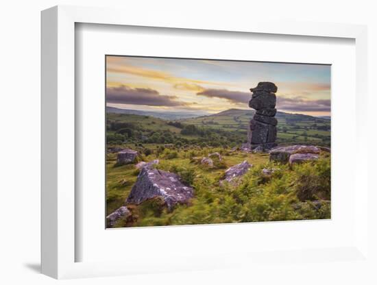 Bowerman's Nose rock formation at sunset, near Manaton, Dartmoor National Park, Devon, England-Stuart Black-Framed Photographic Print