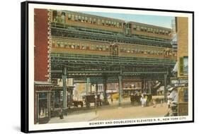 Bowery and Doubledeck Elevated Railroad, New York-null-Framed Stretched Canvas