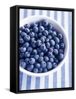 Bowl of Fresh Blueberries on Striped Cloth-Yvonne Duivenvoorden-Framed Stretched Canvas