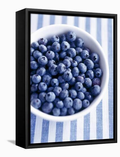 Bowl of Fresh Blueberries on Striped Cloth-Yvonne Duivenvoorden-Framed Stretched Canvas