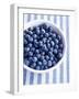 Bowl of Fresh Blueberries on Striped Cloth-Yvonne Duivenvoorden-Framed Photographic Print