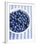 Bowl of Fresh Blueberries on Striped Cloth-Yvonne Duivenvoorden-Framed Photographic Print