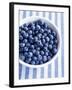 Bowl of Fresh Blueberries on Striped Cloth-Yvonne Duivenvoorden-Framed Photographic Print