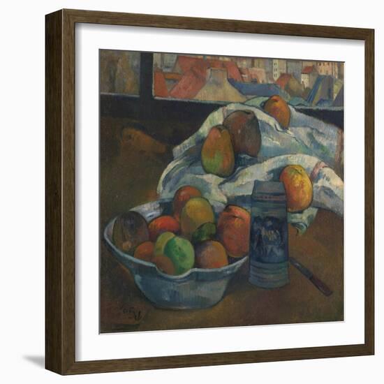 Bowl of Fruit and Tankard before a Window. Probably 1890-Paul Gauguin-Framed Giclee Print