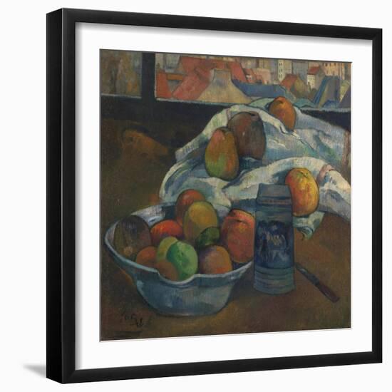 Bowl of Fruit and Tankard before a Window. Probably 1890-Paul Gauguin-Framed Giclee Print