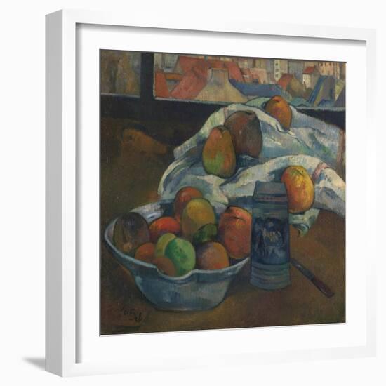 Bowl of Fruit and Tankard before a Window. Probably 1890-Paul Gauguin-Framed Giclee Print