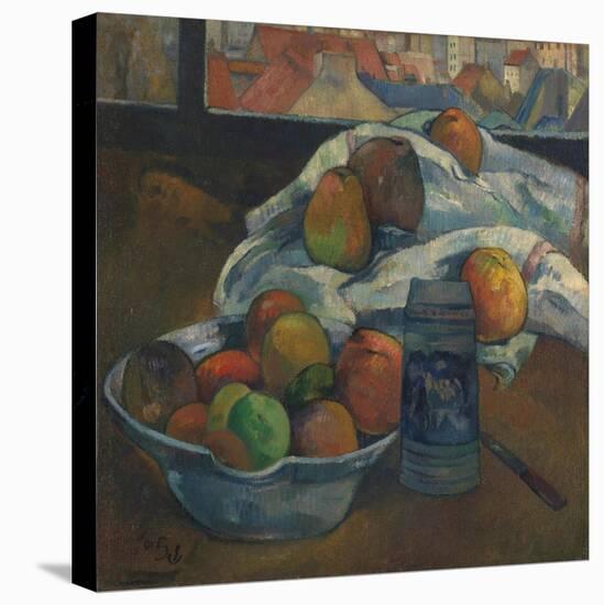 Bowl of Fruit and Tankard before a Window. Probably 1890-Paul Gauguin-Stretched Canvas