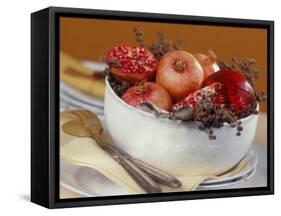 Bowl of Pomegranates & Xmas Tree Baubles as Table Decoration-Luzia Ellert-Framed Stretched Canvas