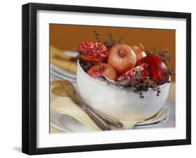 Bowl of Pomegranates & Xmas Tree Baubles as Table Decoration-Luzia Ellert-Framed Photographic Print