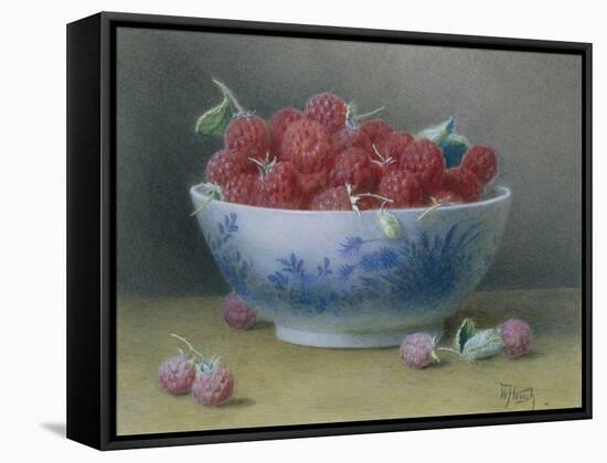 Bowl of Raspberries-William B. Hough-Framed Stretched Canvas