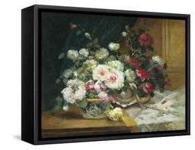 Bowl of Roses-Eugene Henri Cauchois-Framed Stretched Canvas