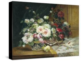 Bowl of Roses-Eugene Henri Cauchois-Stretched Canvas