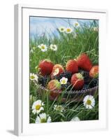 Bowl of Strawberries and Blackberries in Grass with Daisies-Linda Burgess-Framed Photographic Print