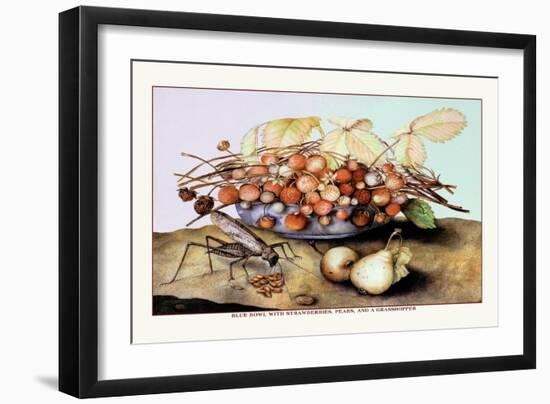 Bowl of Strawberries, Pears and a Grasshopper-Giovanna Garzoni-Framed Art Print