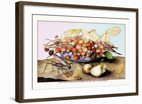 Bowl of Strawberries, Pears and a Grasshopper-Giovanna Garzoni-Framed Art Print